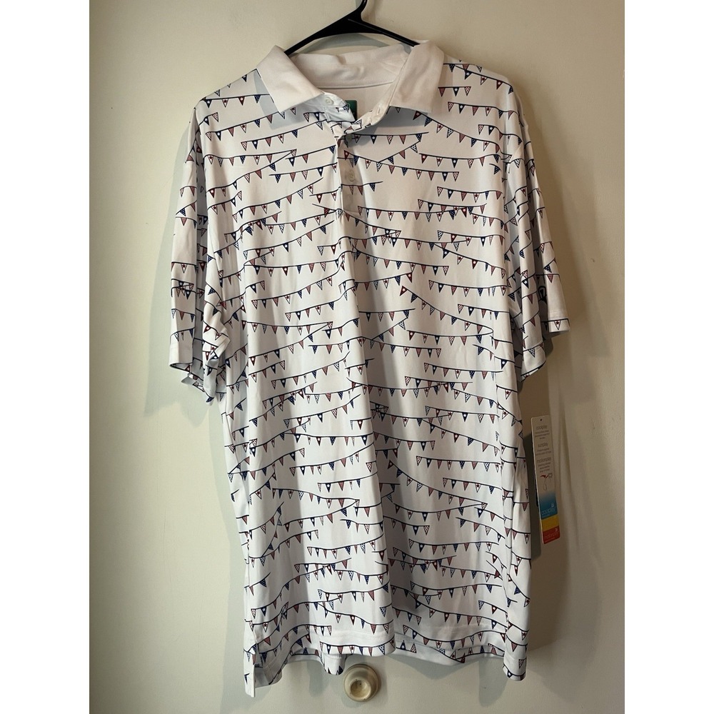 NWT Pro Tour Coolplay Mens Golf‎ Polo Shirt L Flag All Over Print UPF Protection